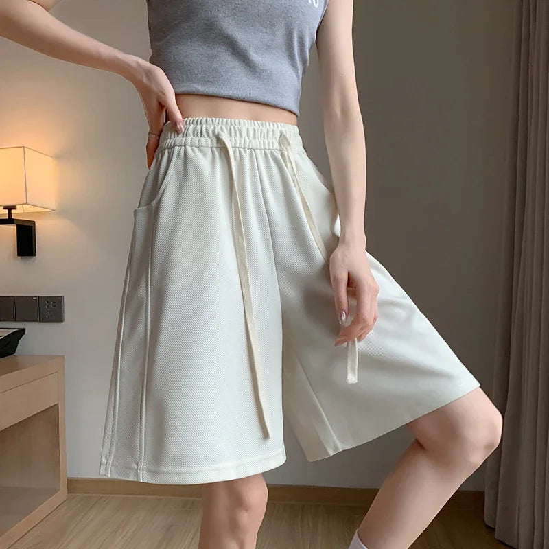High Waist Drawstring Shorts Women's Summer 2025 Casual New Style Slimming Five-Quarter Pants Mid-Length Trousers Sports Shorts