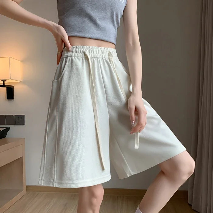 High Waist Drawstring Shorts Women's Summer 2025 Casual New Style Slimming Five-Quarter Pants Mid-Length Trousers Sports Shorts