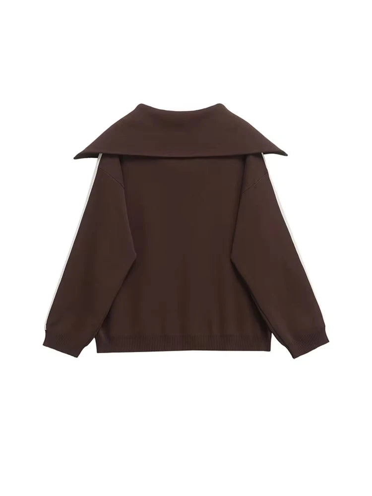 Women's Fashion Two-Piece Set with Side-Stripped Knit Sweater And High-Elastic Waist Straight Pants Female Casual Outfit