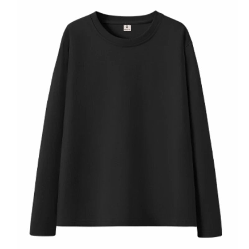 Cotton Long Sleeve Tops Solid Woman Clothing O-neck 220 Grams Heavy T-shirt Y2k Comfortable Casual Tee Fall Winter Shirt YH2531
