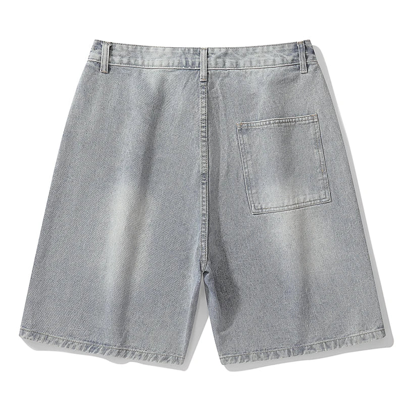 2025 summer new denim shorts men's loose Korean retro crease short jeans fashionable washed casual denim shorts new streetwear