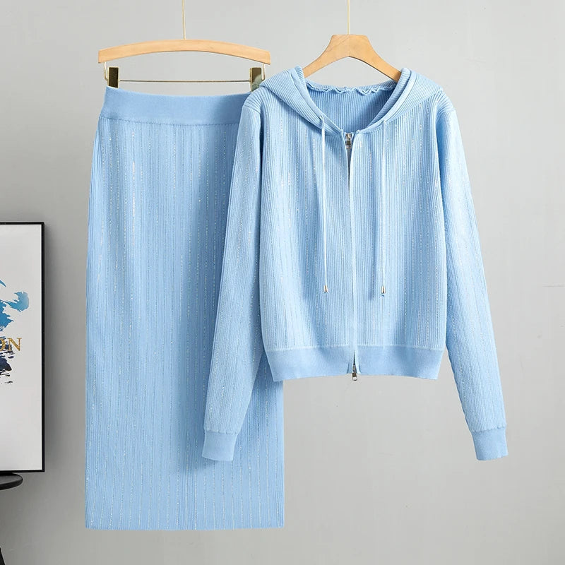 Fashion Knitted Suit Women's 2025  AutumNew  Edition Elegant Long Sleeved Top High Waist Half Skirt Two Piece Set