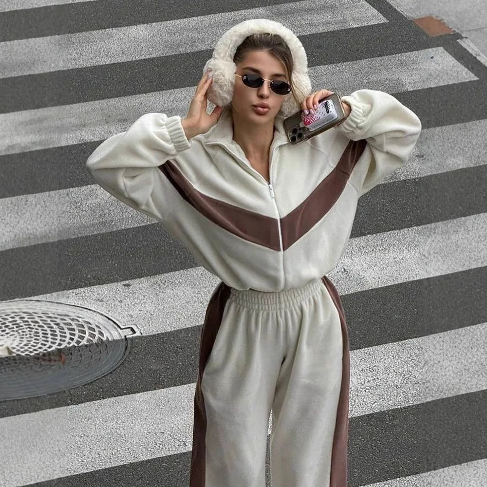 Women's Ready Zip Front Set Street Style Lightweight Hoodie & Pants Two Piece Sports Casual Fashion Loose Outdoor Outfit