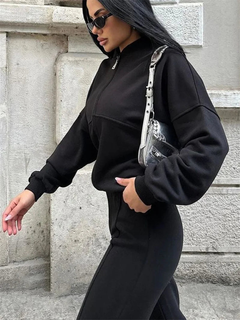 2025 Sweatshirt Two-piece Suit Women's Casual Sets Loose Zipper-up Short Jacket Tops Straight Trousers Sports 2-piece Sets Lady