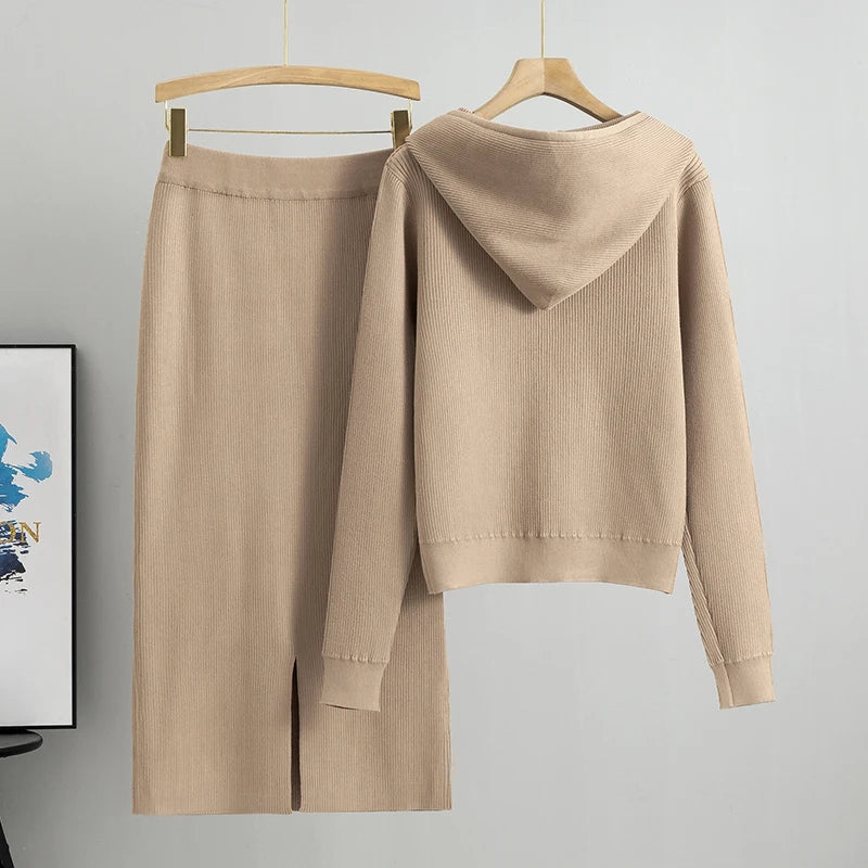 Fashion Knitted Suit Women's 2025  AutumNew  Edition Elegant Long Sleeved Top High Waist Half Skirt Two Piece Set