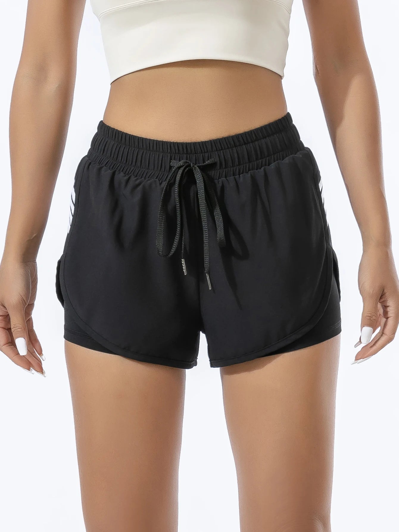Women's Athletic Shorts, Summer Running Yoga Fitness, 2-in-1 Quick-Dry Badminton Training, Sporty Style With Pocket For Phone