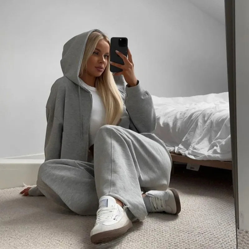 Women's Autumn Tracksuit Casual Two-Piece Set with Zipper Hooded Top And Yellow Pants Gary Sports Suit