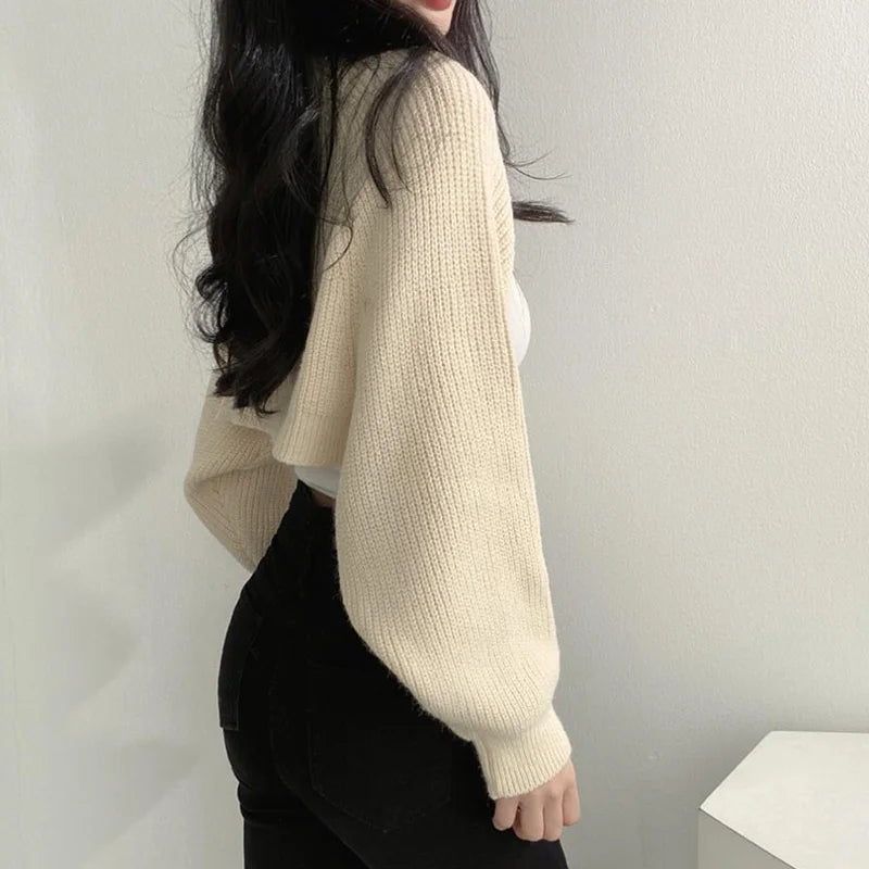 Women Autumn Versatile Knitted Short Cardigan Sweater Shawl Korean Fashionable Women's Top
