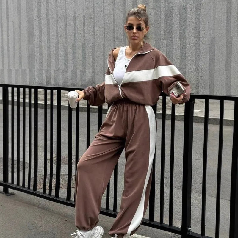 Women's Ready Zip Front Set Street Style Lightweight Hoodie & Pants Two Piece Sports Casual Fashion Loose Outdoor Outfit
