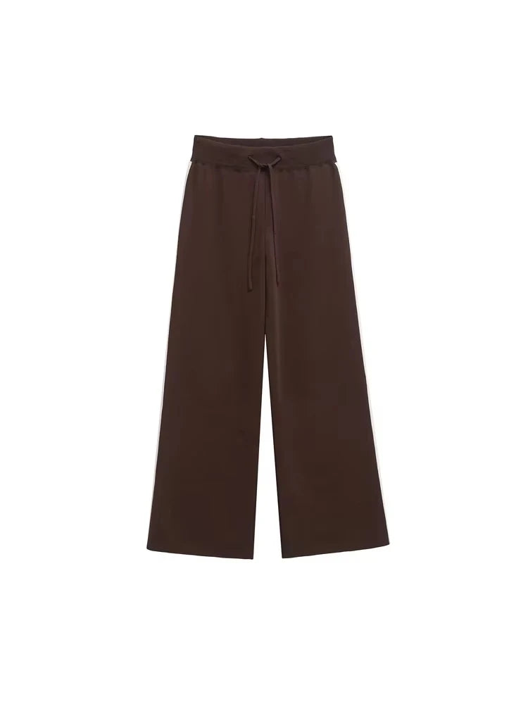 Women's Fashion Two-Piece Set with Side-Stripped Knit Sweater And High-Elastic Waist Straight Pants Female Casual Outfit