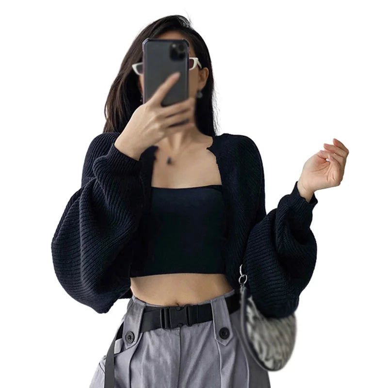 Women Autumn Versatile Knitted Short Cardigan Sweater Shawl Korean Fashionable Women's Top