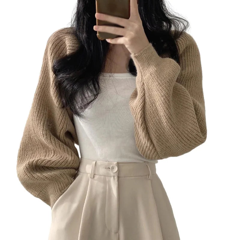 Women Autumn Versatile Knitted Short Cardigan Sweater Shawl Korean Fashionable Women's Top